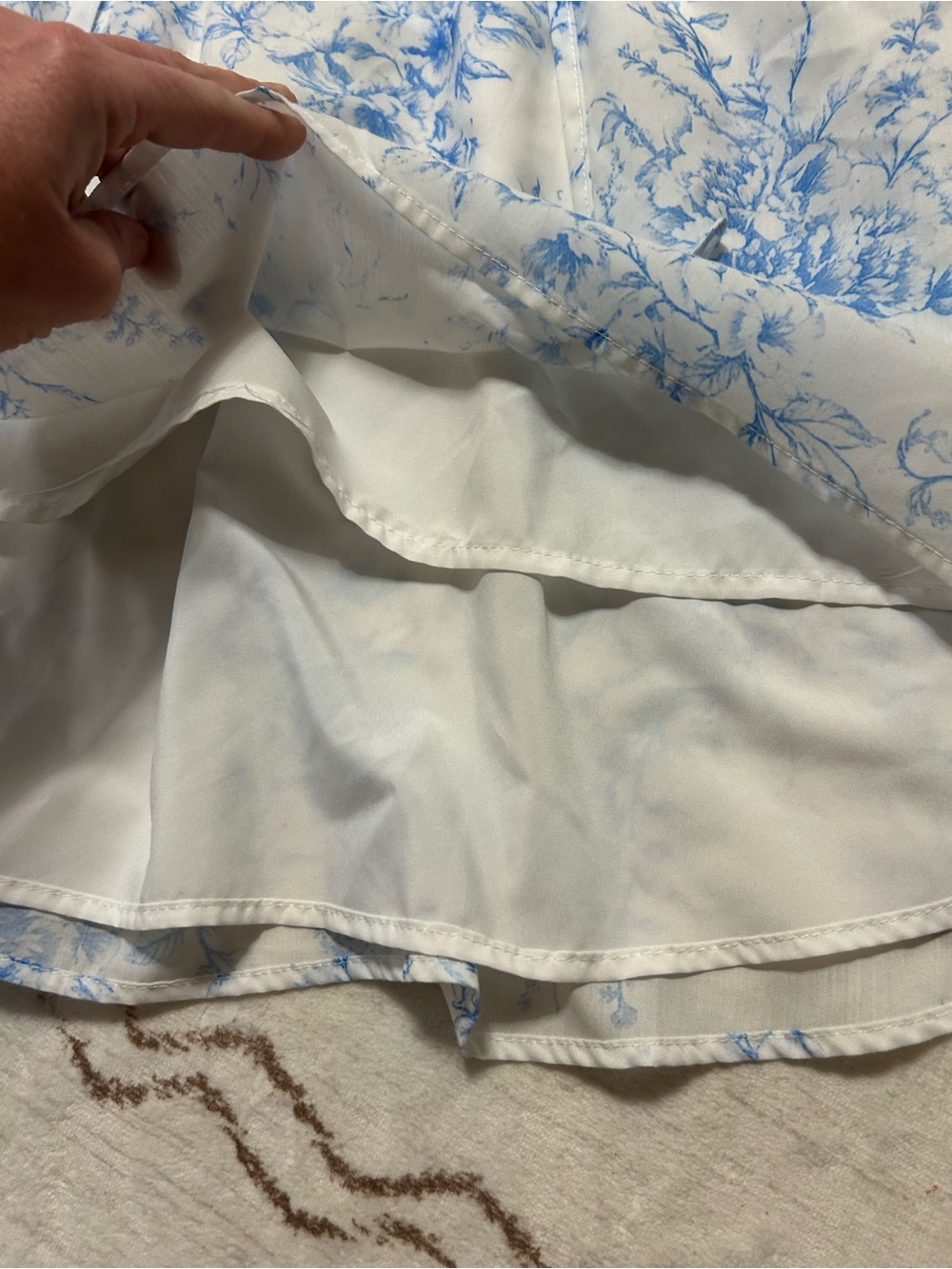 Blue White Toile Floral Babydoll Blouse Puff Sleeve Cottagecore Top S - Picture 4 of 7
